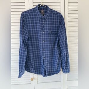 GAP 100% Cotton Navy Checkered Button Down Long Sleeve Shirt Size Large